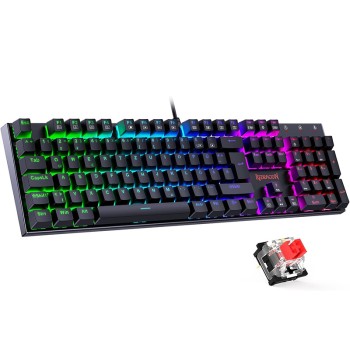 Redragon Mechanische Gaming-Tastatur mit roten Schaltern für PC-Gamer und Arbeit, QWERTZ Layout, 105 programmierbare Tasten, RGB-Beleuchtung